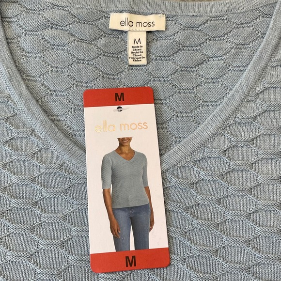 Ella Moss Womens Medium Blue Knit V Neck Short Sleeve Pullover Top - Picture 3 of 10